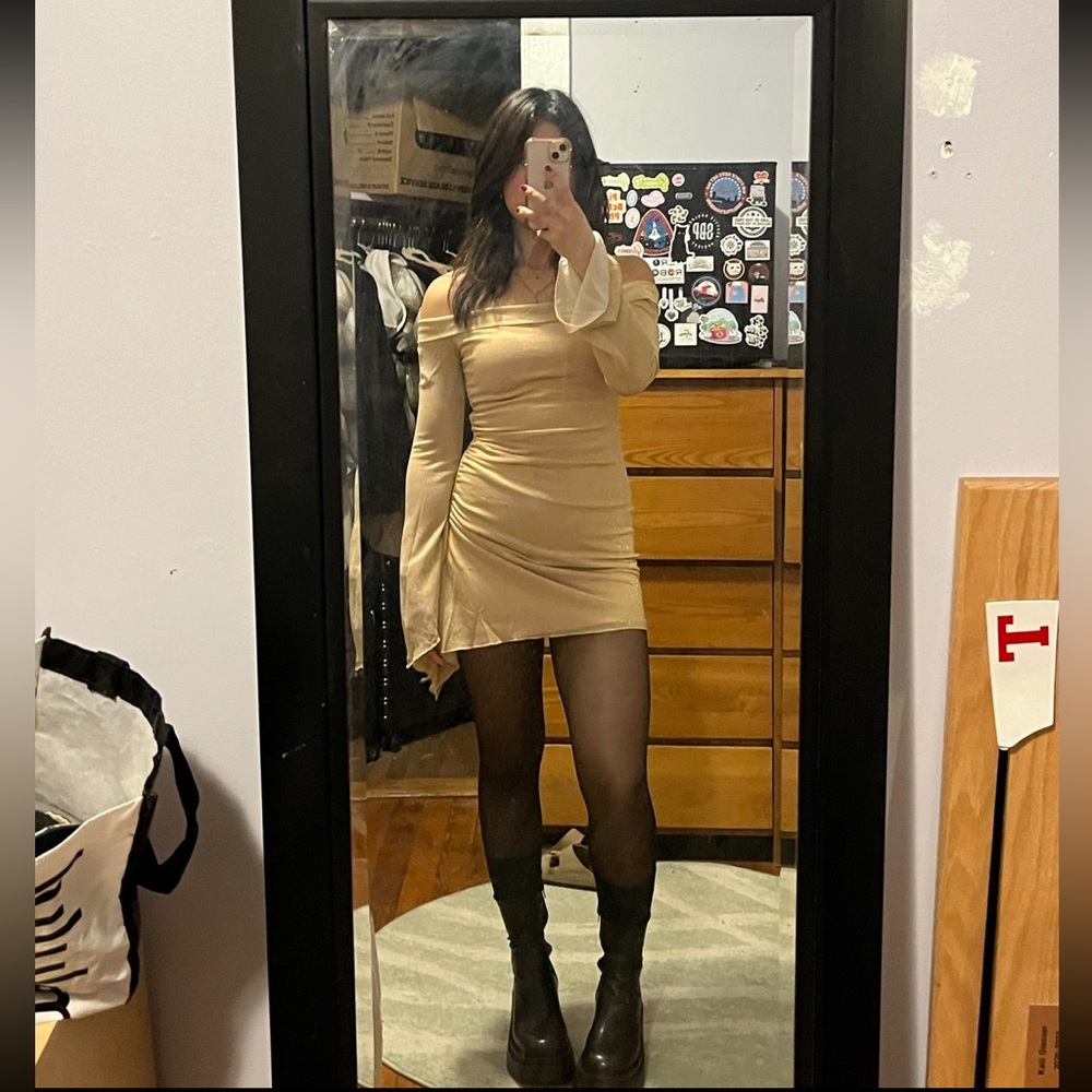 Princess Polly Gold Off shoulder Mini Dress